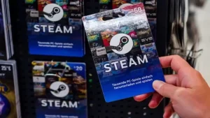 Ilustrasi Steam gift card untuk isi Steam Wallet dan membeli game PC di platform Steam