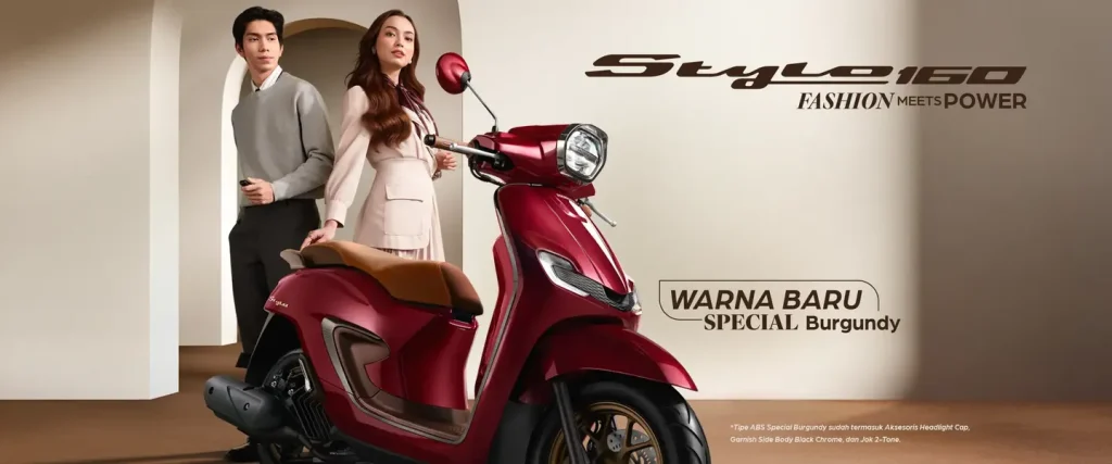 Honda Stylo 160 warna burgundy dengan desain stylish modern klasik untuk penggunaan harian