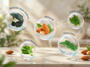 Makanan bergizi seperti ikan gabus dan almond untuk mendukung pemulihan luka dan memenuhi kebutuhan nutrisi tubuh